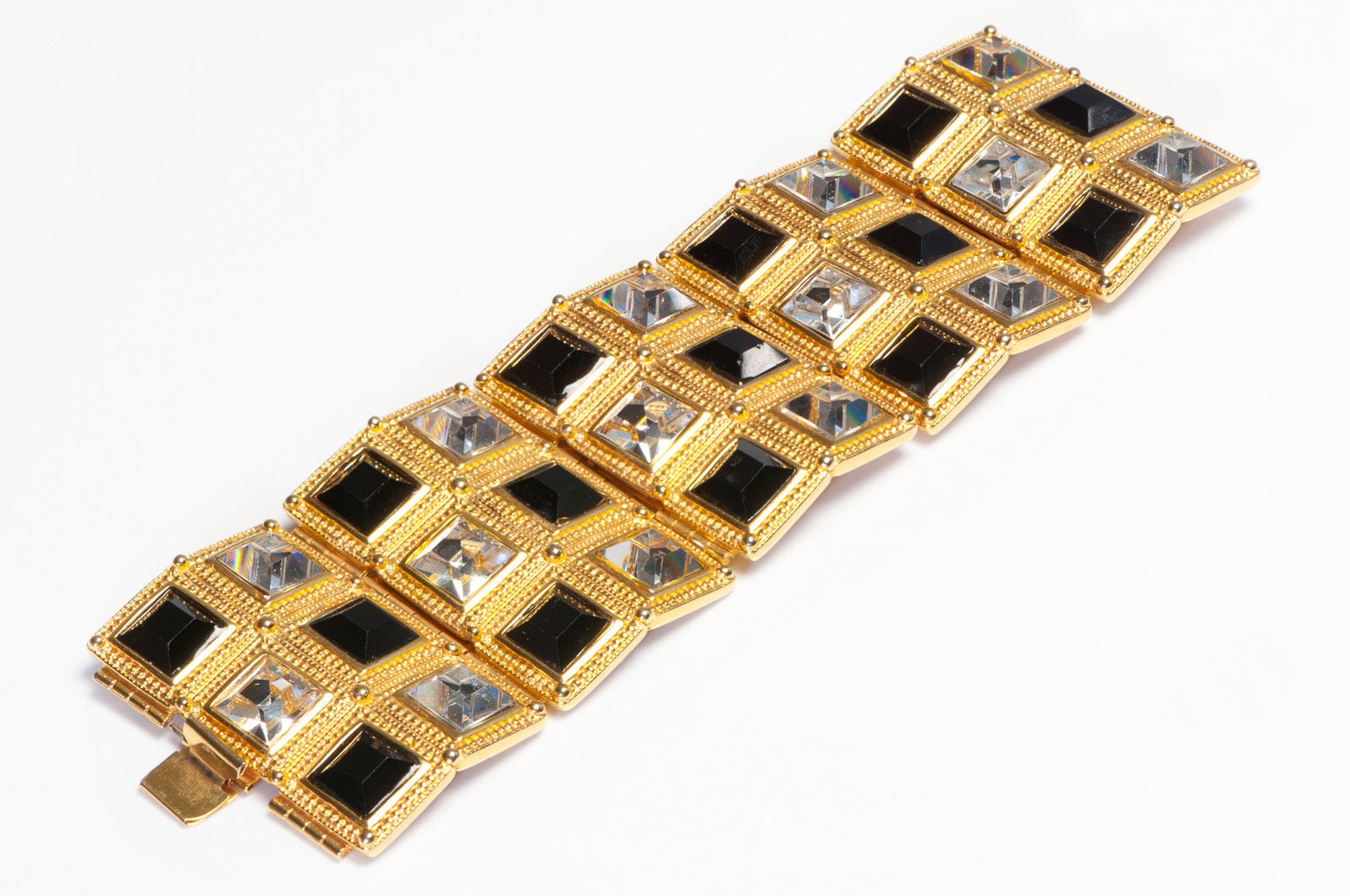 Ben-Amun Wide Gold Plated Black Crystal Geometric Bracelet - DSF Antique Jewelry