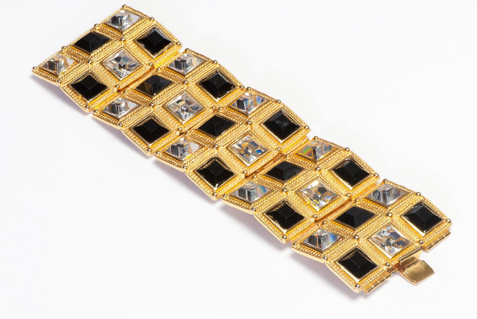 Ben-Amun Wide Gold Plated Black Crystal Geometric Bracelet - DSF Antique Jewelry