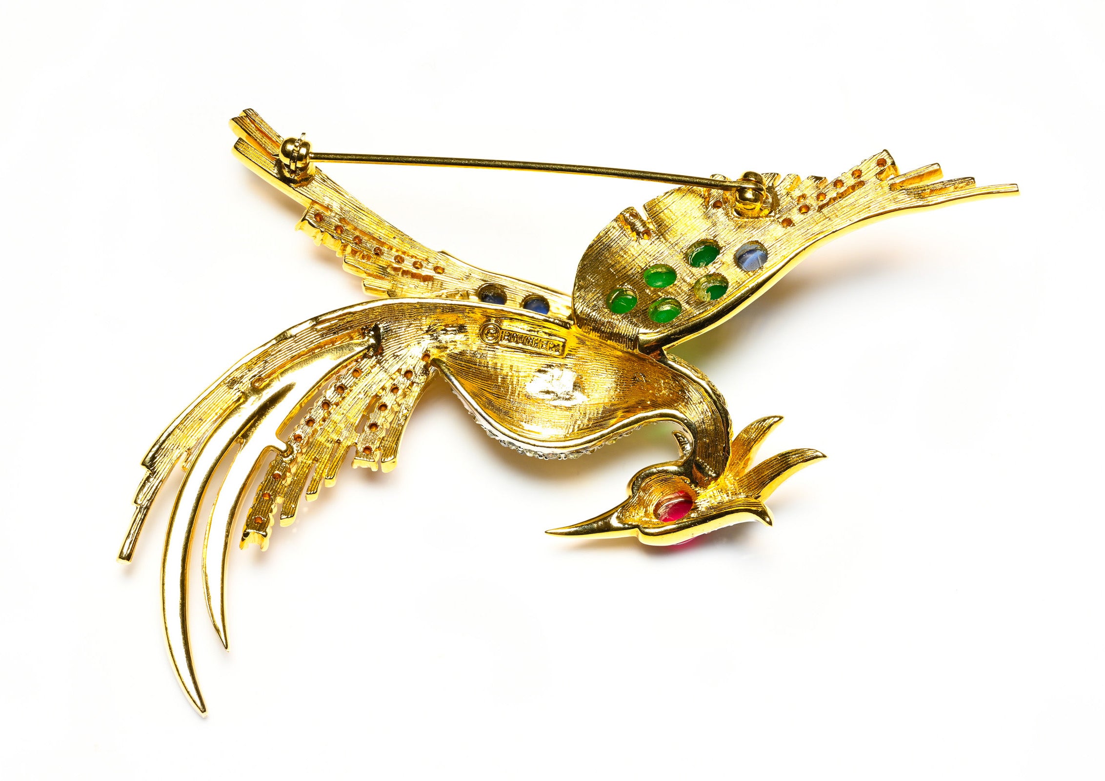 Vintage 1960's Marcel Boucher Bird of Paradise Green Crystal Brooch