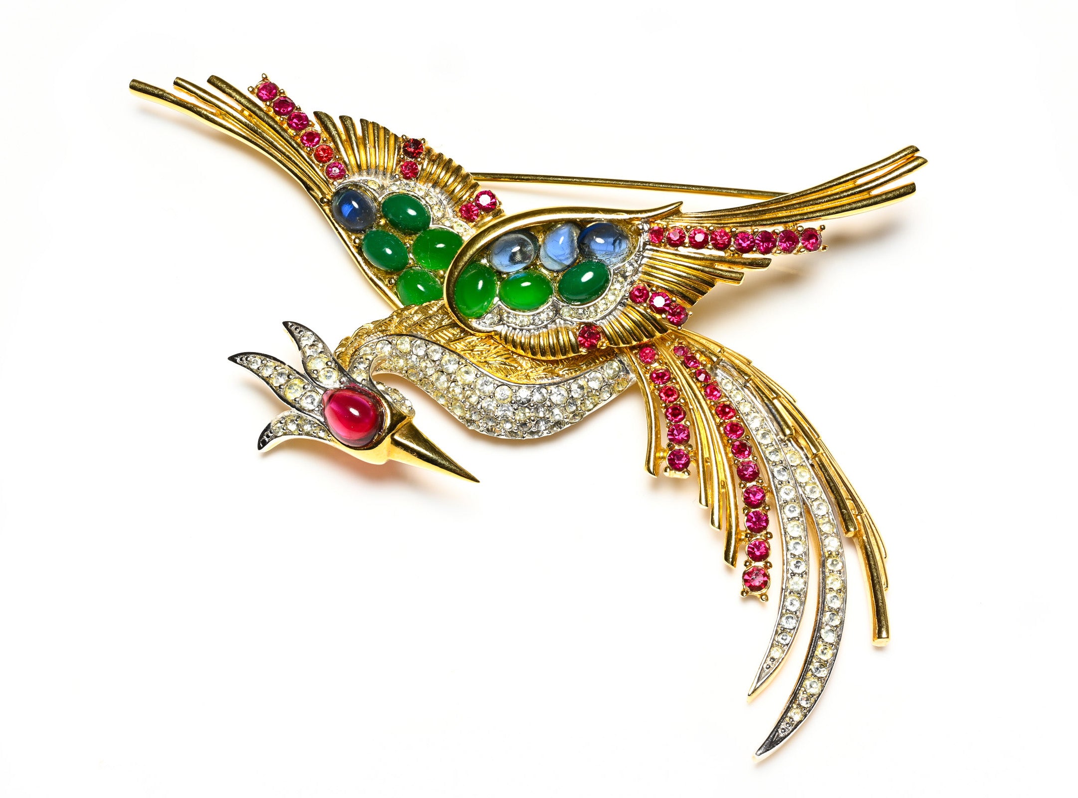 Vintage 1960's Marcel Boucher Bird of Paradise Red Crystal Brooch