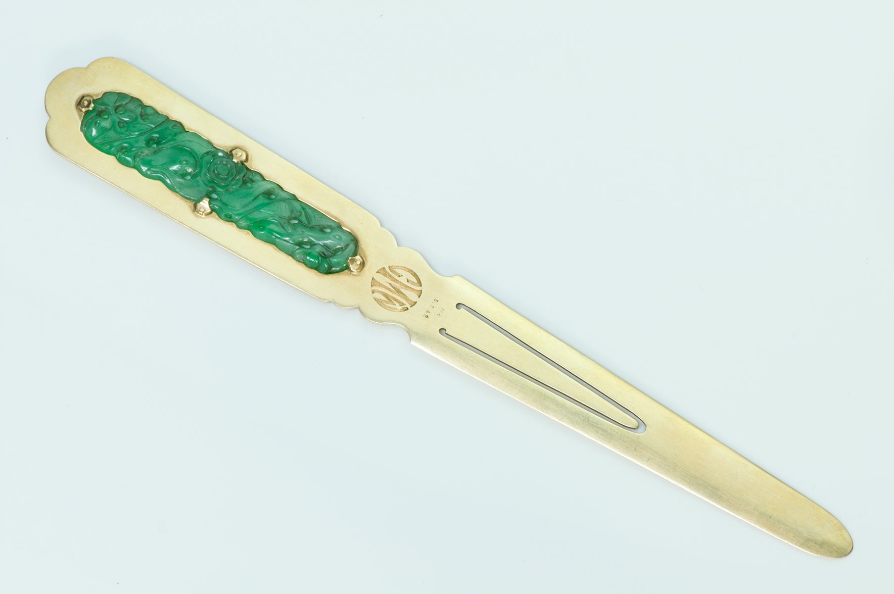 Black Starr & Frost Carved Jade Gold Enamel Letter Opener - DSF Antique Jewelry