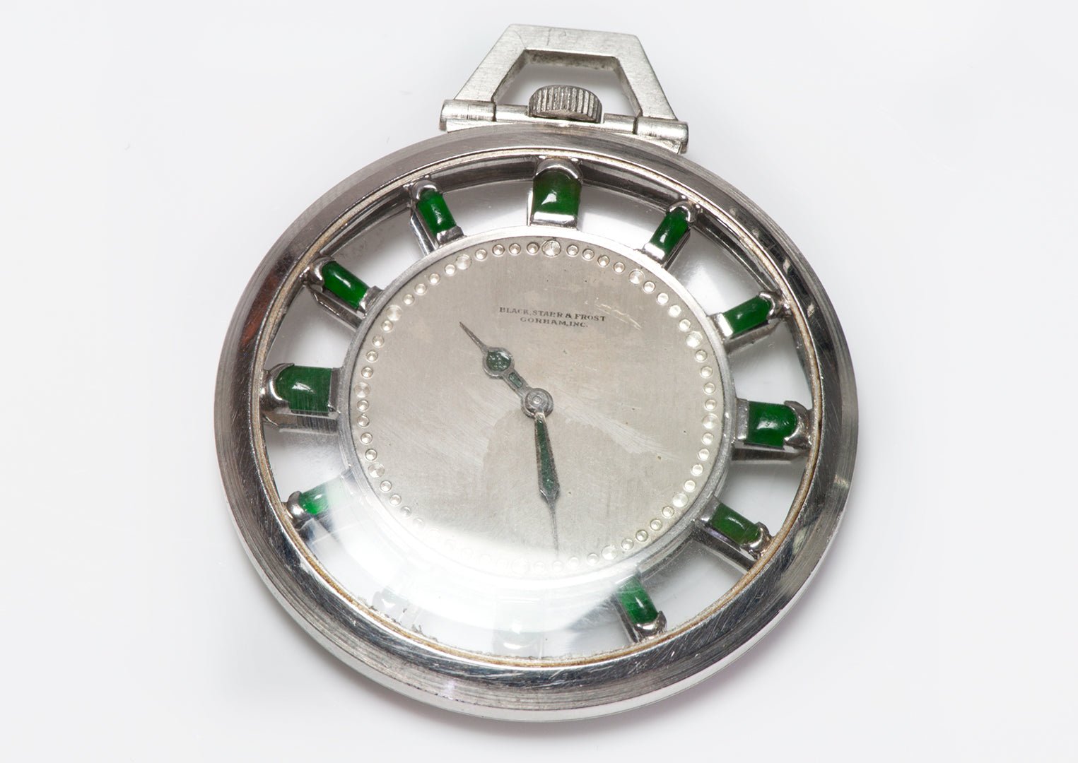 Black Starr & Frost Gorham Antique Platinum Jade Pocket Watch - DSF Antique Jewelry