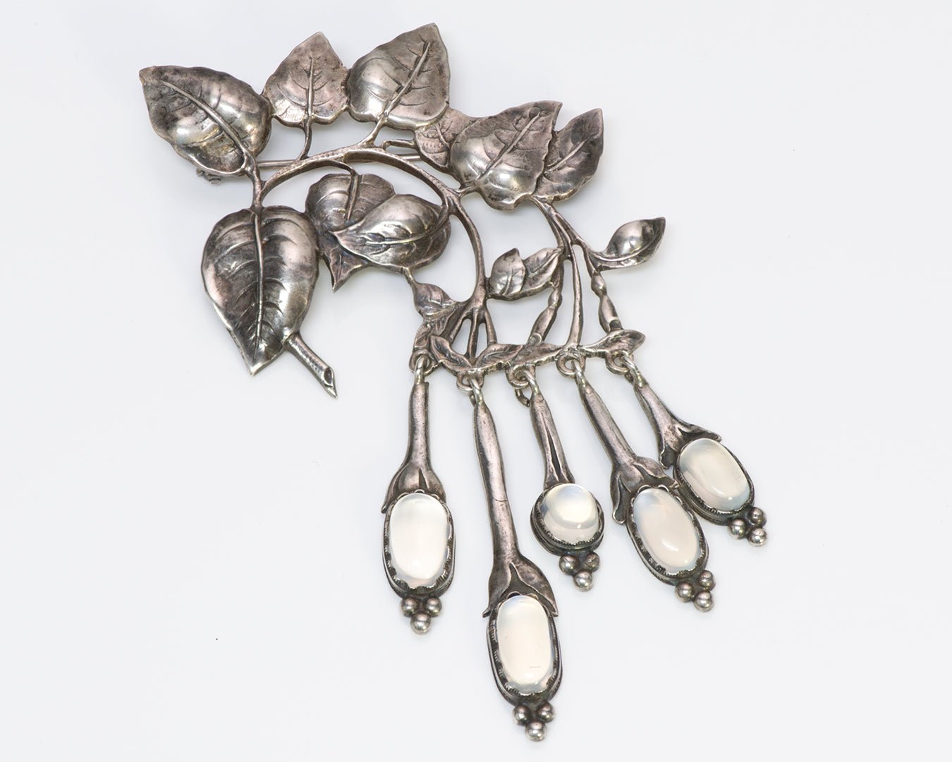 Black Starr & Gorham Cini Silver Moonstone Brooch - DSF Antique Jewelry