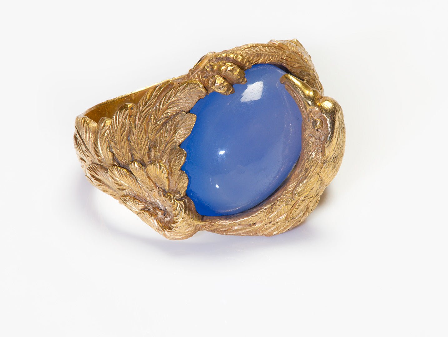 Blue Chalcedony Gold Men's Condor Bird Ring