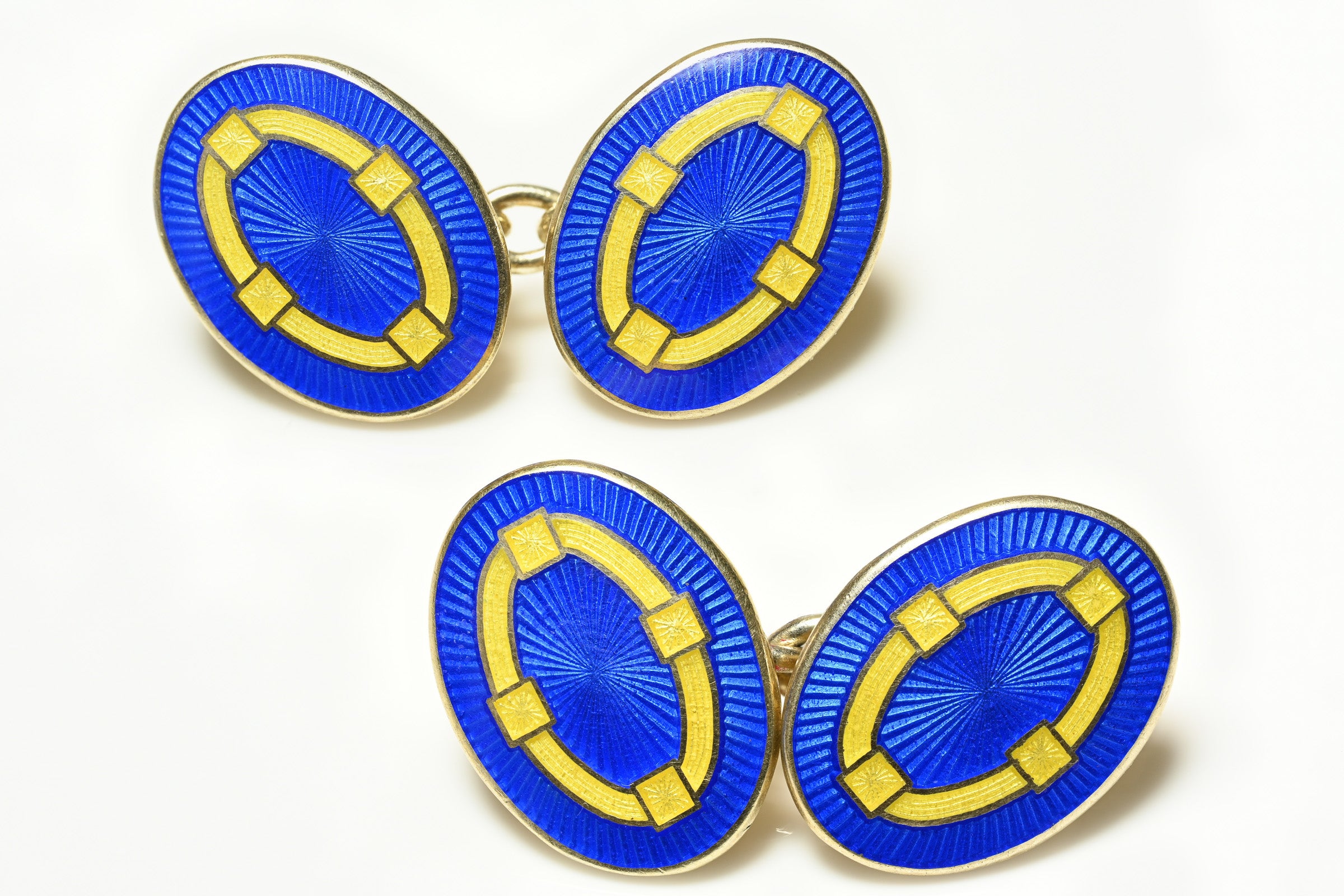 Silver Blue Yellow Enamel Cufflinks
