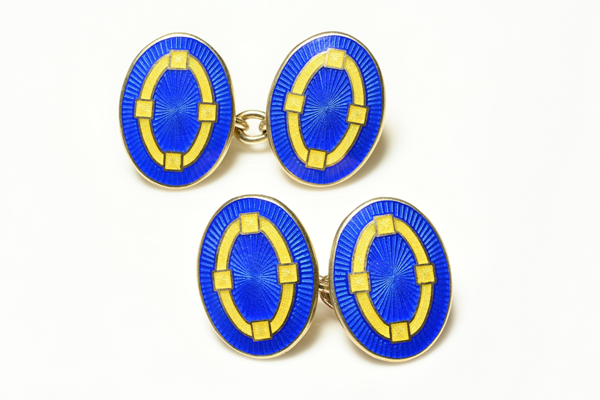 Silver Blue and Yellow Enamel Cufflinks