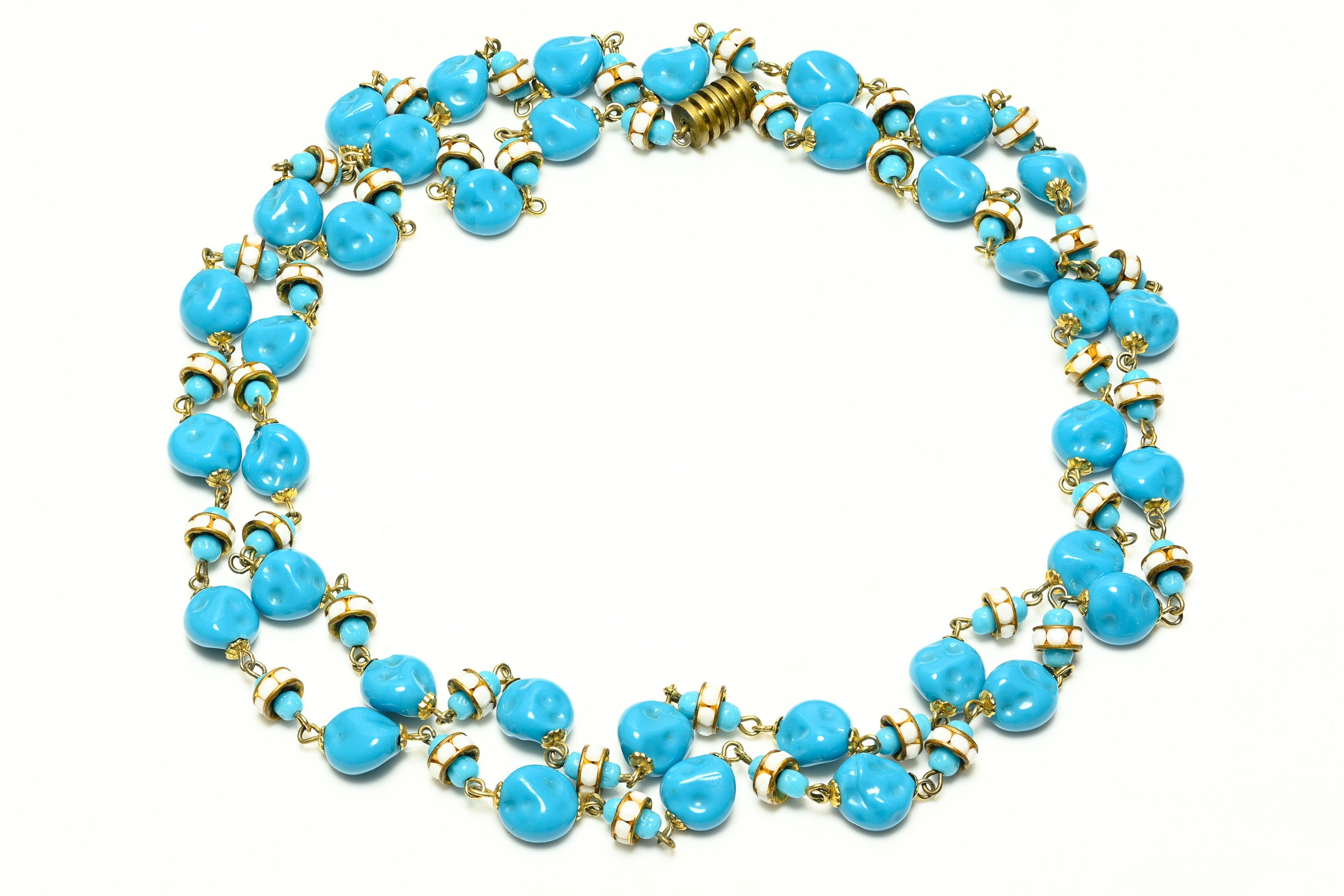 Vintage 1960's French Blue Glass Beads Sautoir Necklace