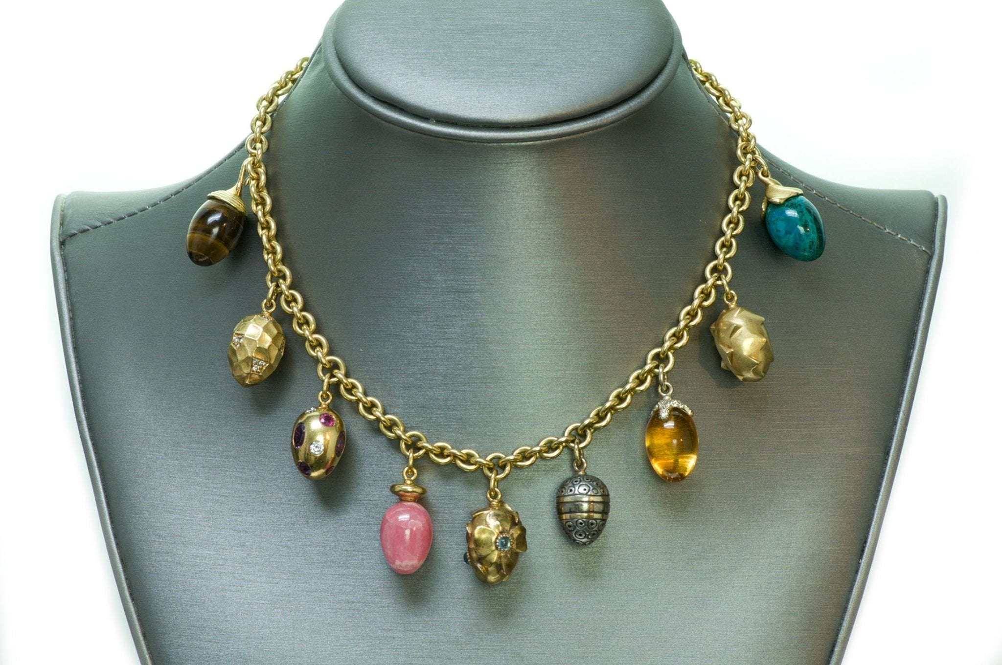 Boregaard 18K Gold Gemstone Charm Necklace - DSF Antique Jewelry