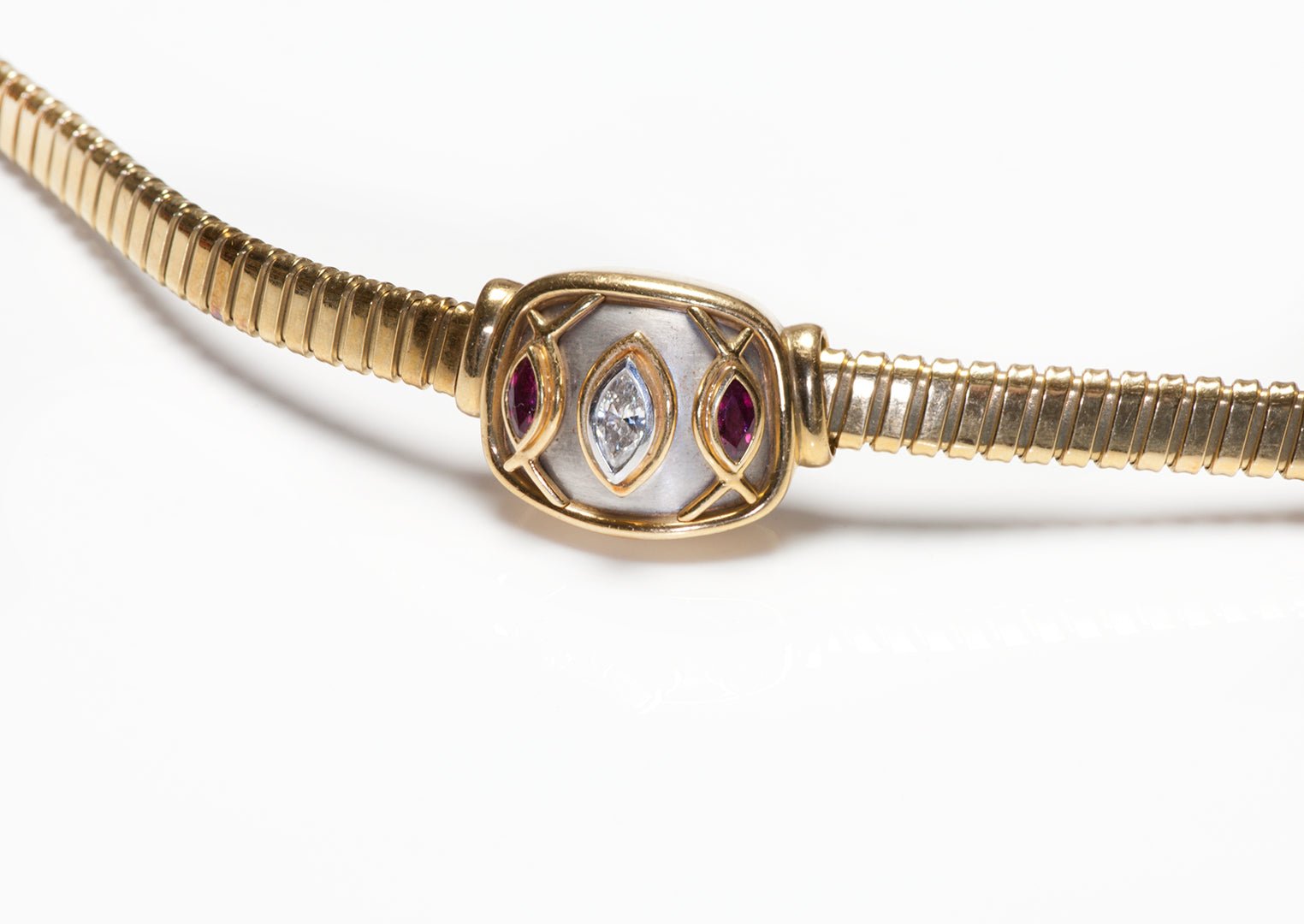 Boris LeBeau 18K Gold Platinum Ruby & Diamond Necklace