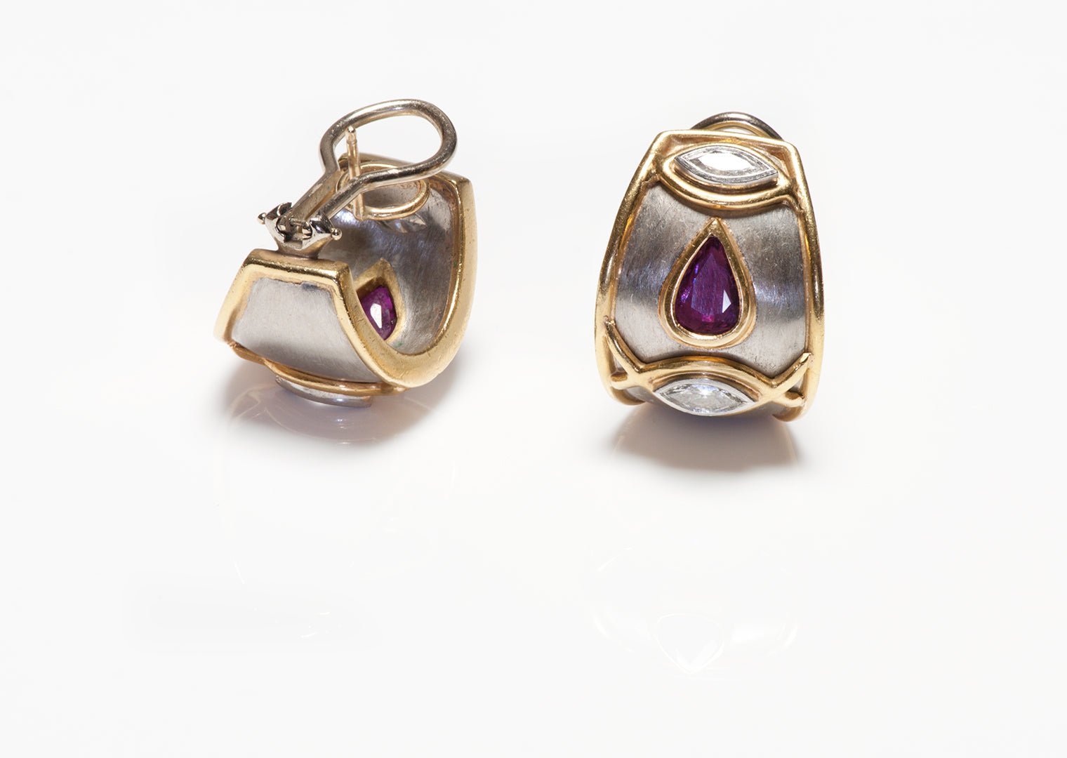 Boris LeBeau Platinum Gold Ruby & Diamond Earrings