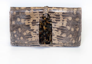 Bottega Veneta Brown Lizard Flap Clutch Bag