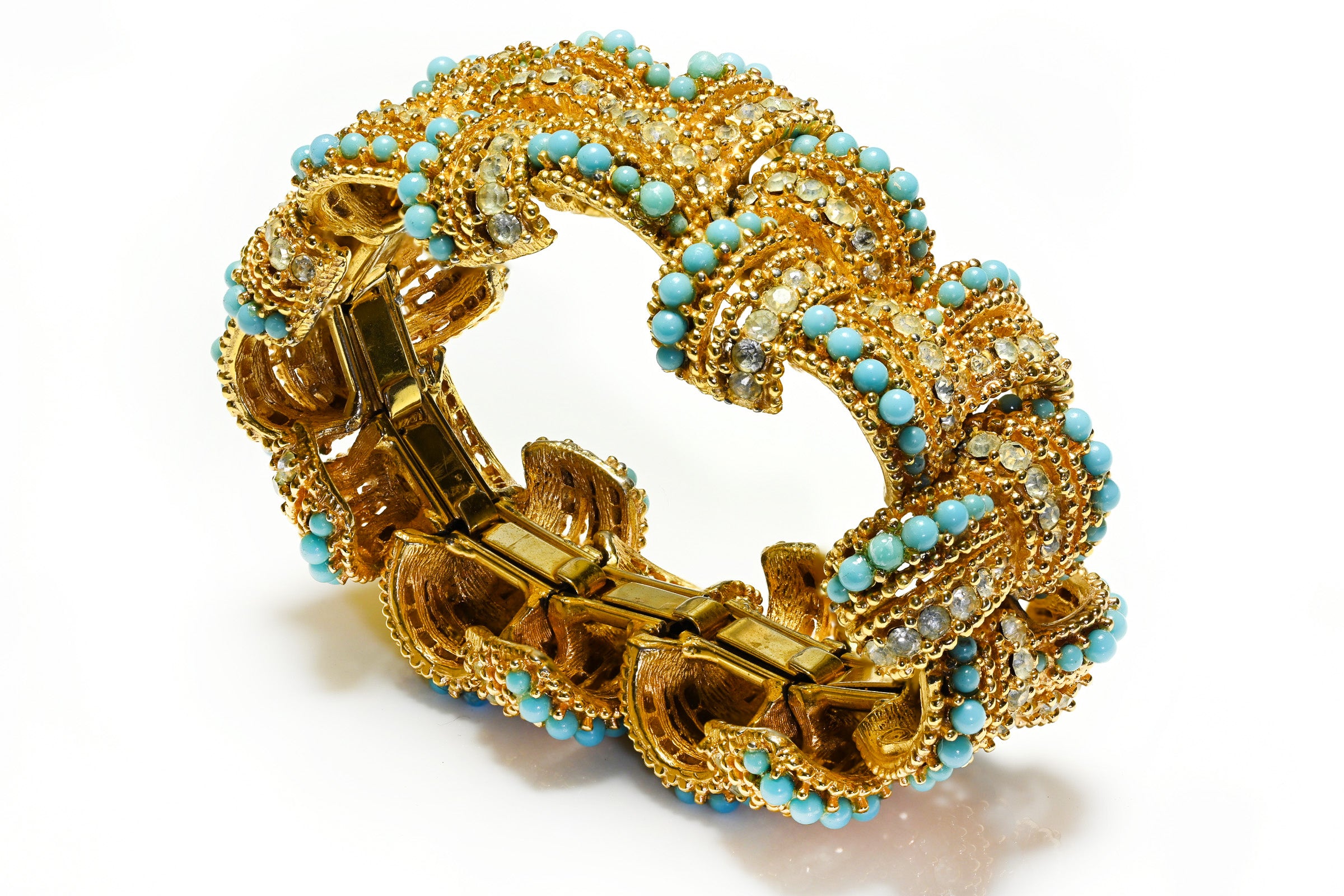 Vintage Marcel Boucher Faux Turquoise Crystal Woven Stretch Bracelet