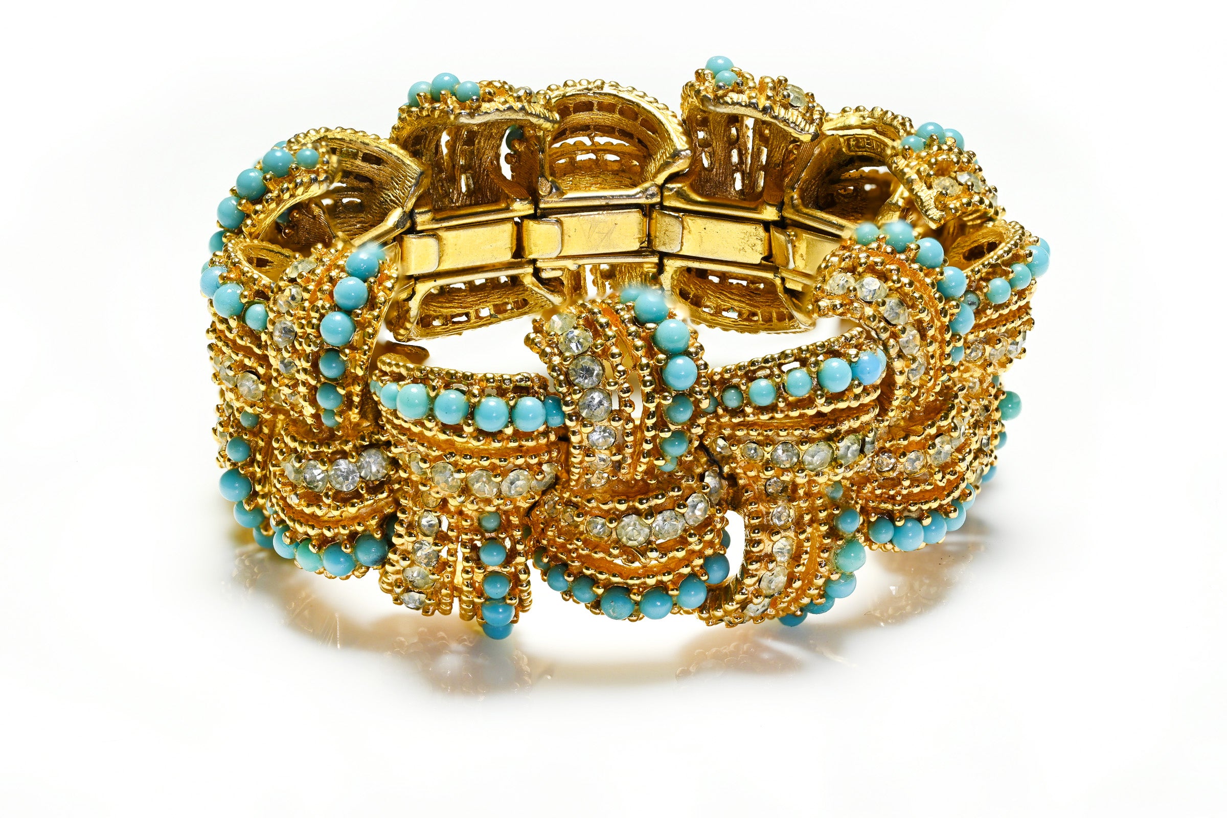 Vintage Marcel Boucher Faux Turquoise Crystal Woven Bracelet