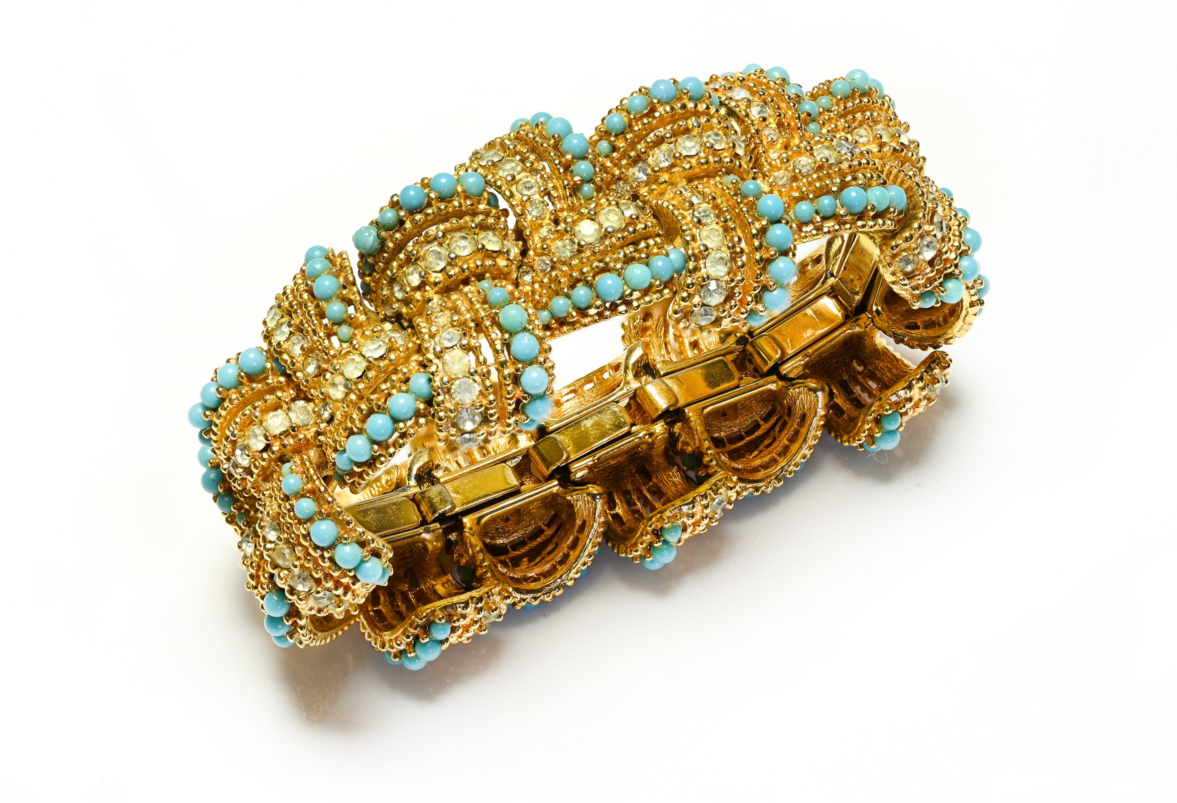 Marcel Boucher Faux Turquoise Crystal Woven Stretch Bracelet