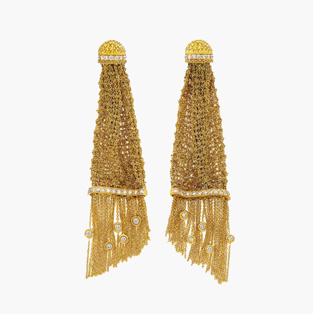 Boucheron 18K Gold Diamond Mesh Tassel 'Delilah' Earrings