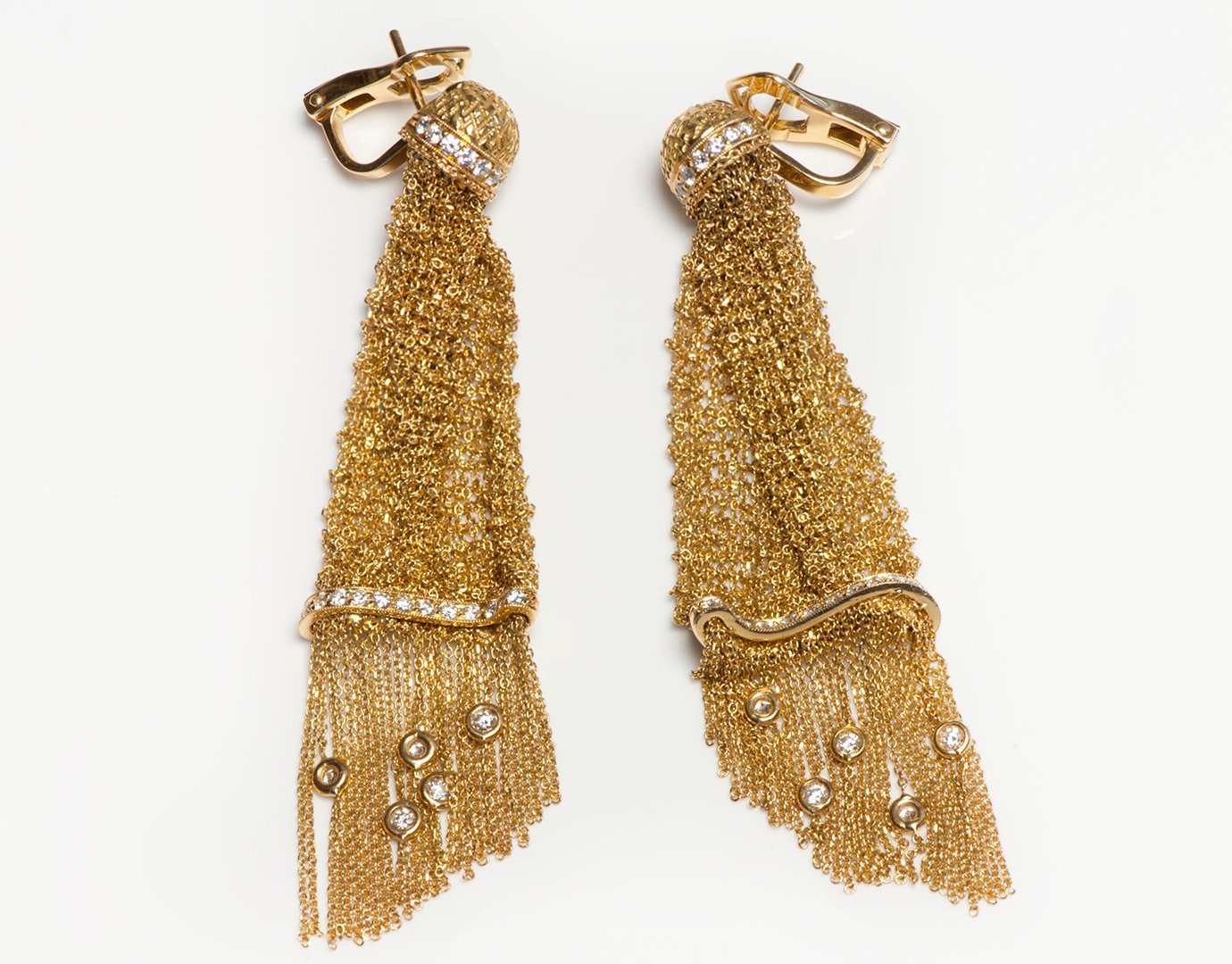 Boucheron 18K Gold Diamond Mesh Tassel 'Delilah' Earrings - DSF Antique Jewelry