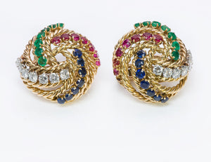 Boucheron Diamond Emerald Ruby Sapphire 18K Gold Earrings