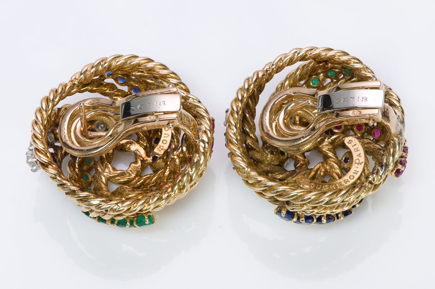 Boucheron Diamond Emerald Sapphire 18K Gold Earrings