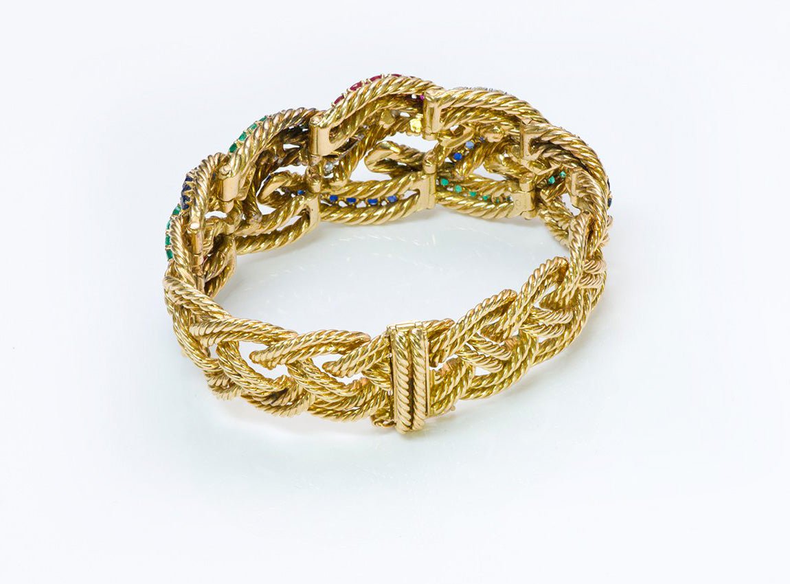 Boucheron Emerald Ruby Sapphire Diamond Gold Bracelet - DSF Antique Jewelry