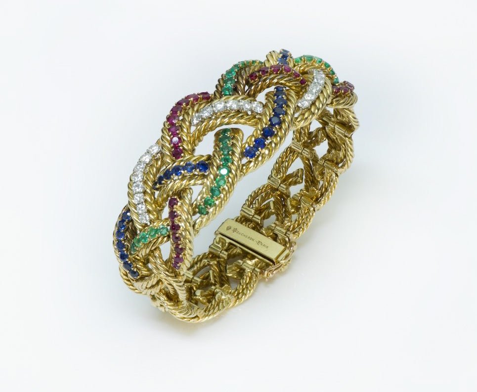 Boucheron Emerald Ruby Sapphire Diamond Gold Bracelet - DSF Antique Jewelry