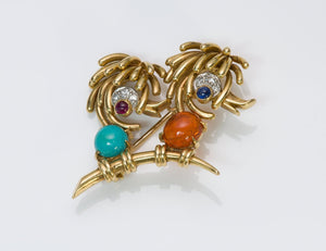 Boucheron 18K Gold Gemstone Bird Brooch