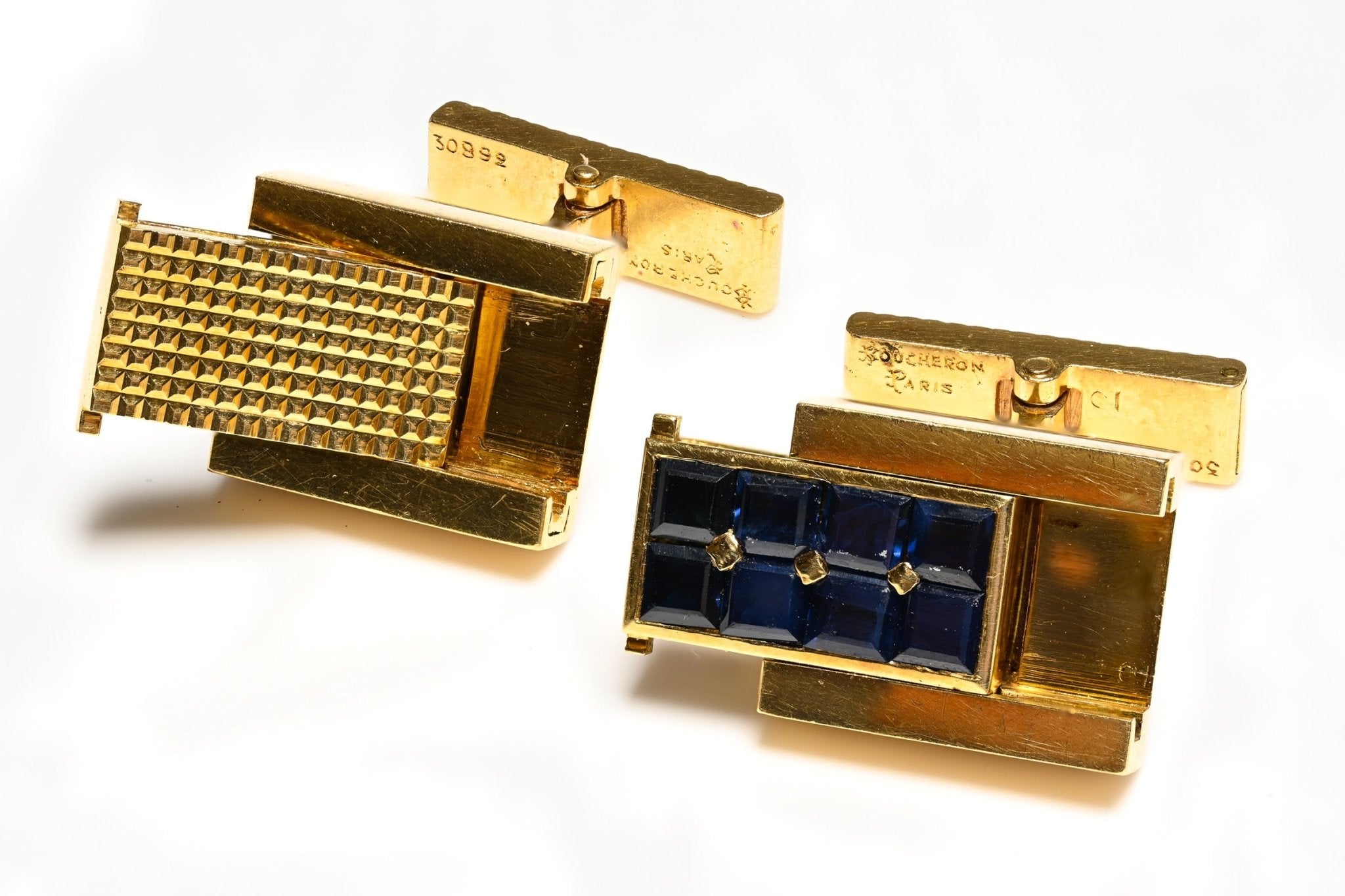 Boucheron Paris 18K Gold Sapphire Reversible Cufflinks - DSF Antique Jewelry