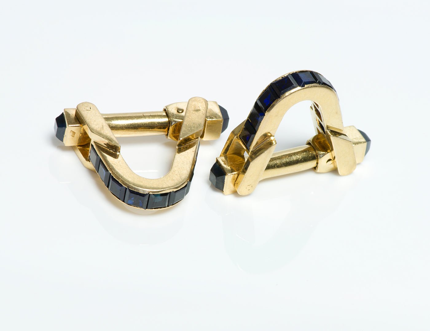 Boucheron Paris 18K Gold Sapphire Stirrup Cufflinks - DSF Antique Jewelry