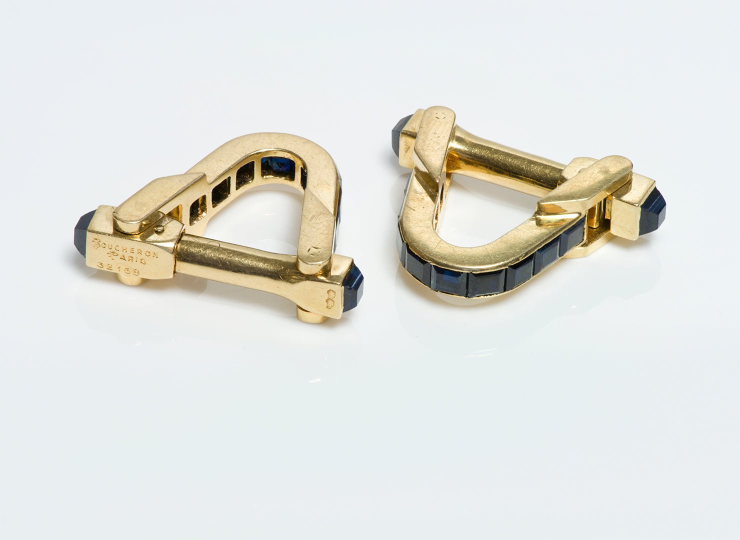 Boucheron Paris 18K Gold Sapphire Stirrup Cufflinks