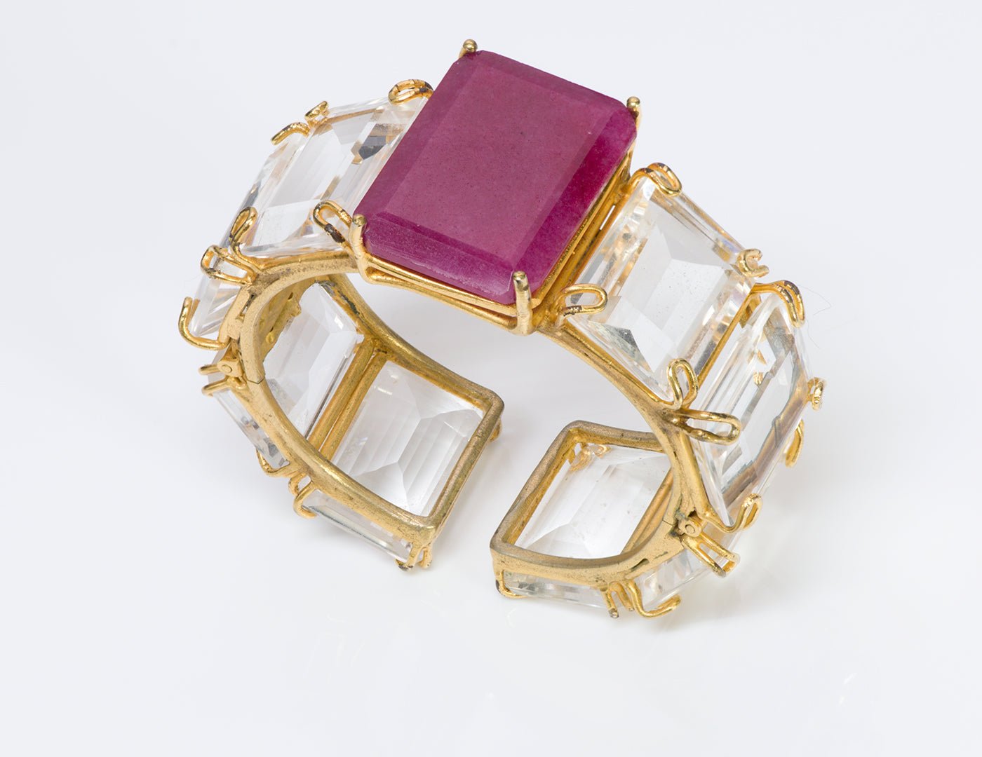 Bounkit Rubellite Clear Quartz Bangle Bracelet - DSF Antique Jewelry