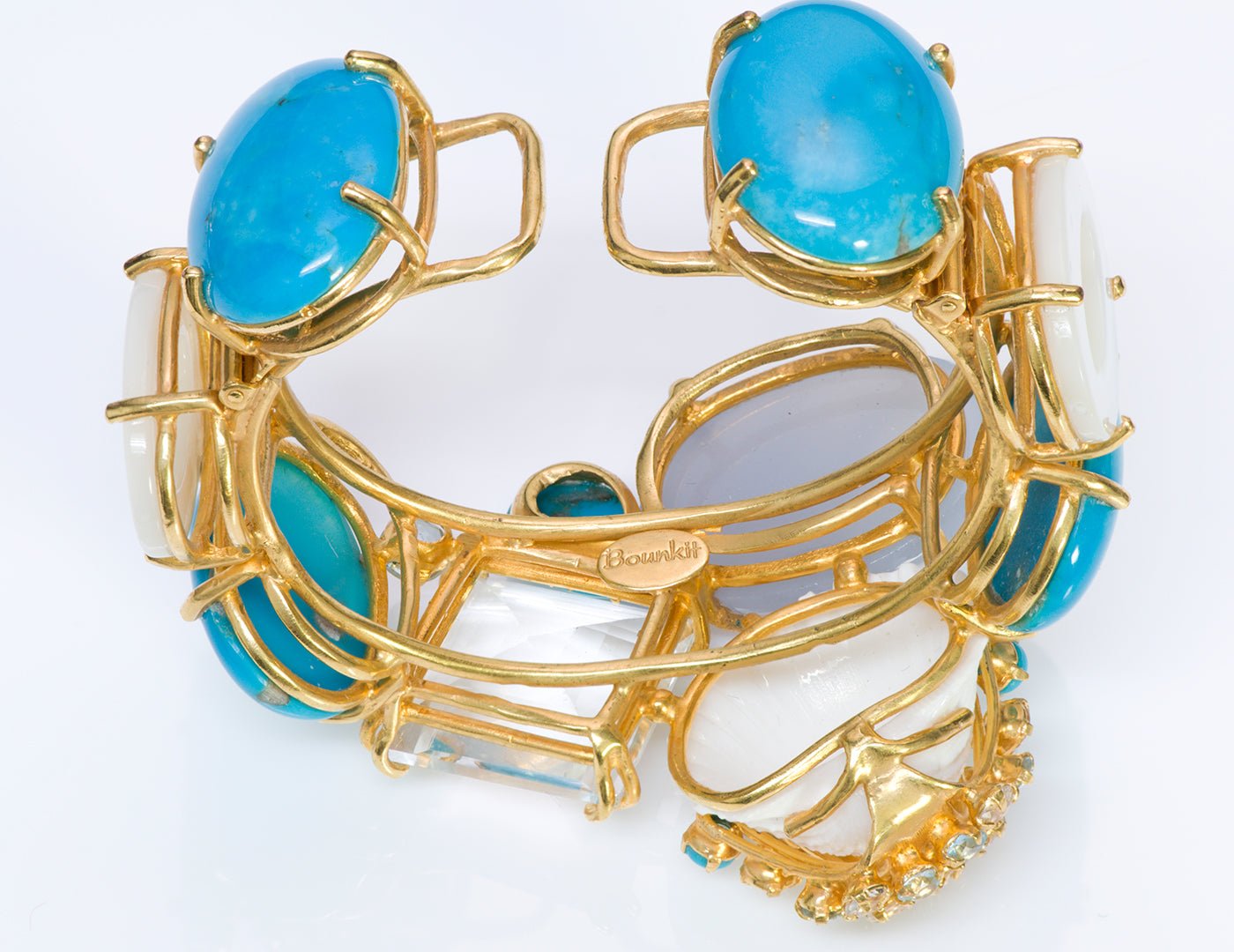 Bounkit Turquoise Mother of Pearl Shell Cuff Bracelet