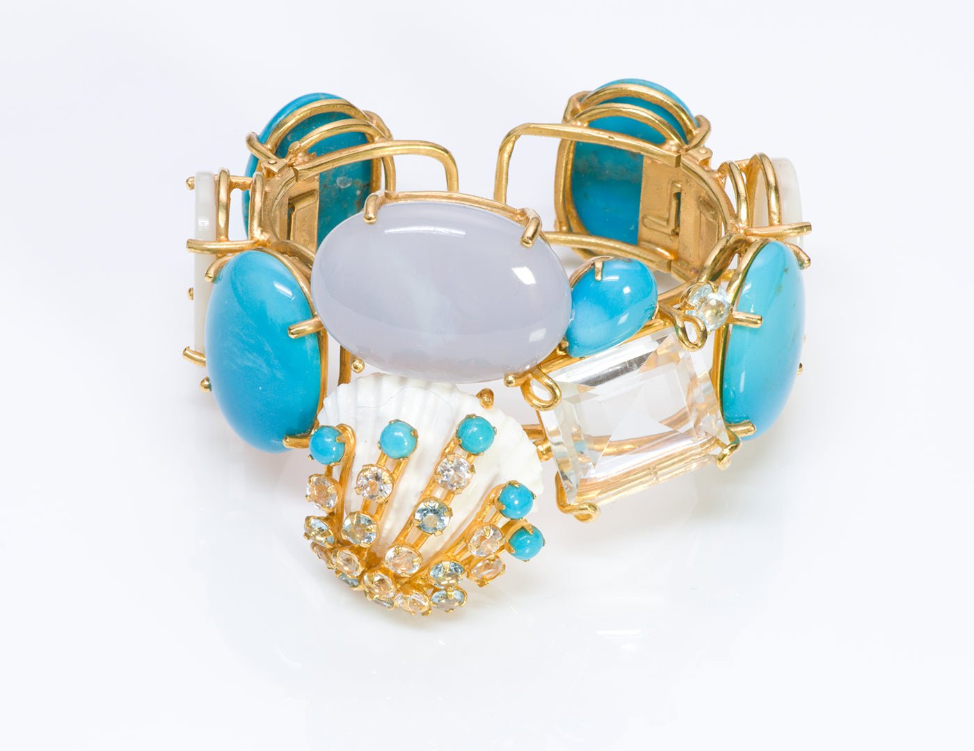 Bounkit Turquoise Mother of Pearl Shell Cuff Bracelet
