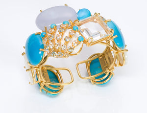 Bounkit Turquoise Mother of Pearl Shell Cuff Bracelet