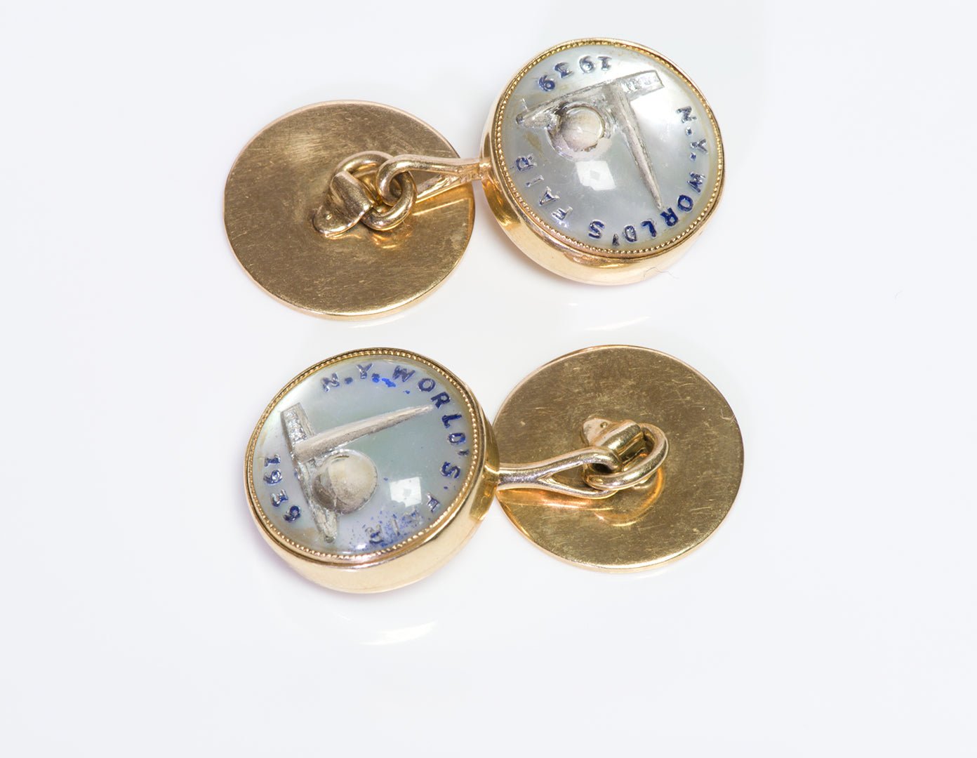 Brooks Brothers 1939 New York World's Fair Gold Reverse Crystal Cufflinks - DSF Antique Jewelry