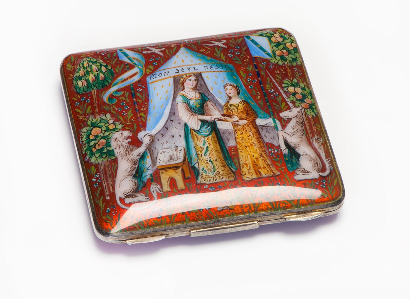 Bruder Frank Renaissance Revival Silver Guilloche Enamel Compact