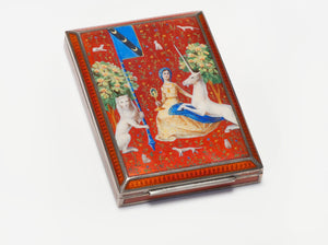 Bruder Frank Silver Guilloche Enamel Case "Medieval" Lady & the Unicorn