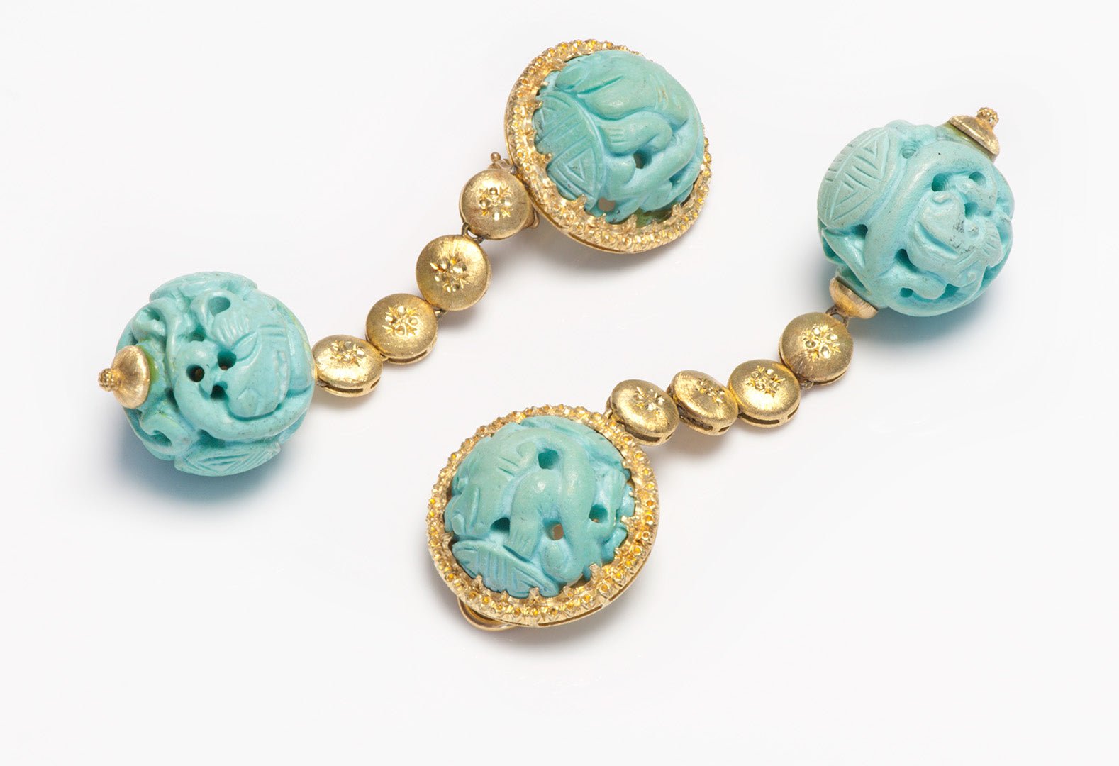 Buccellati 18K Gold Carved Turquoise Earrings