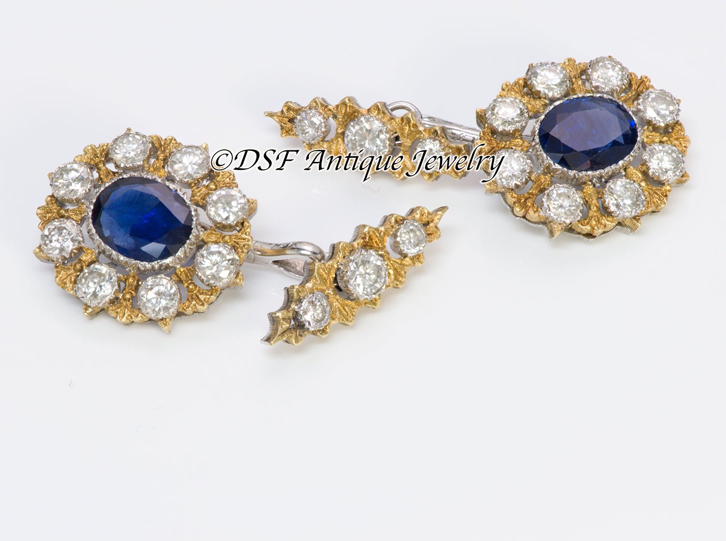 Buccellati 18K Gold Sapphire Diamond Cufflink & Stud Set