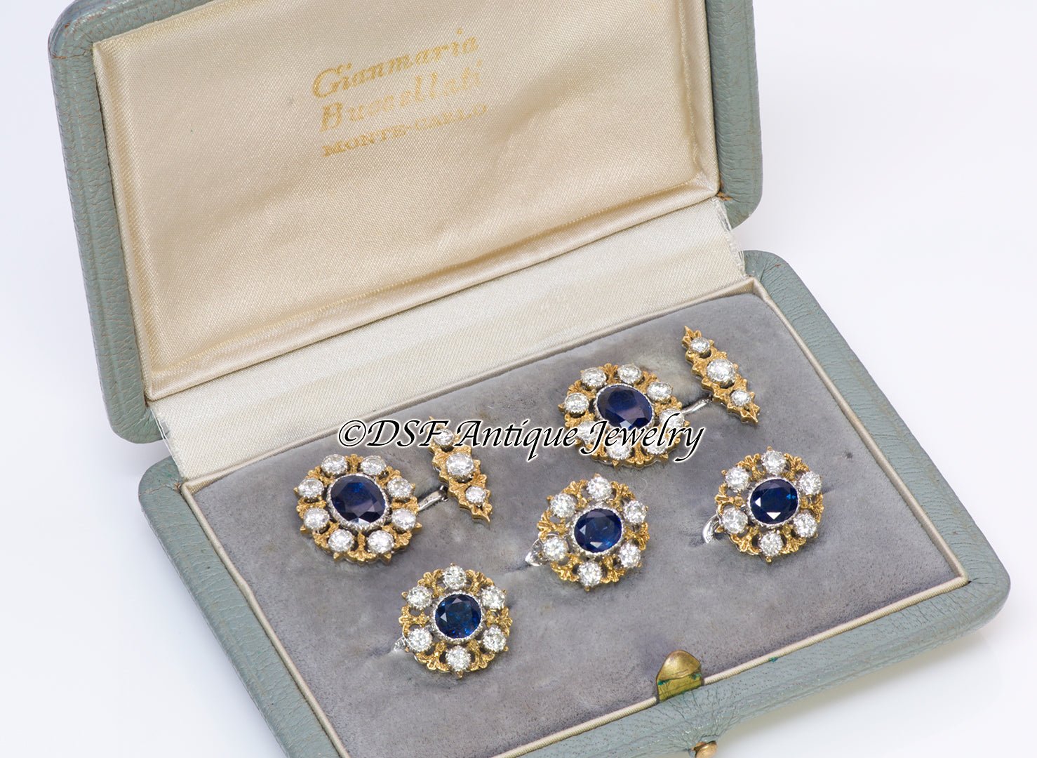 Buccellati 18K Gold Sapphire Diamond Cufflink & Stud Set