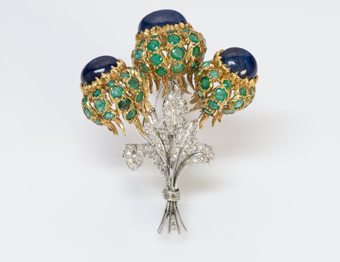 Buccellati Emerald Sapphire Diamond 18K Gold Brooch