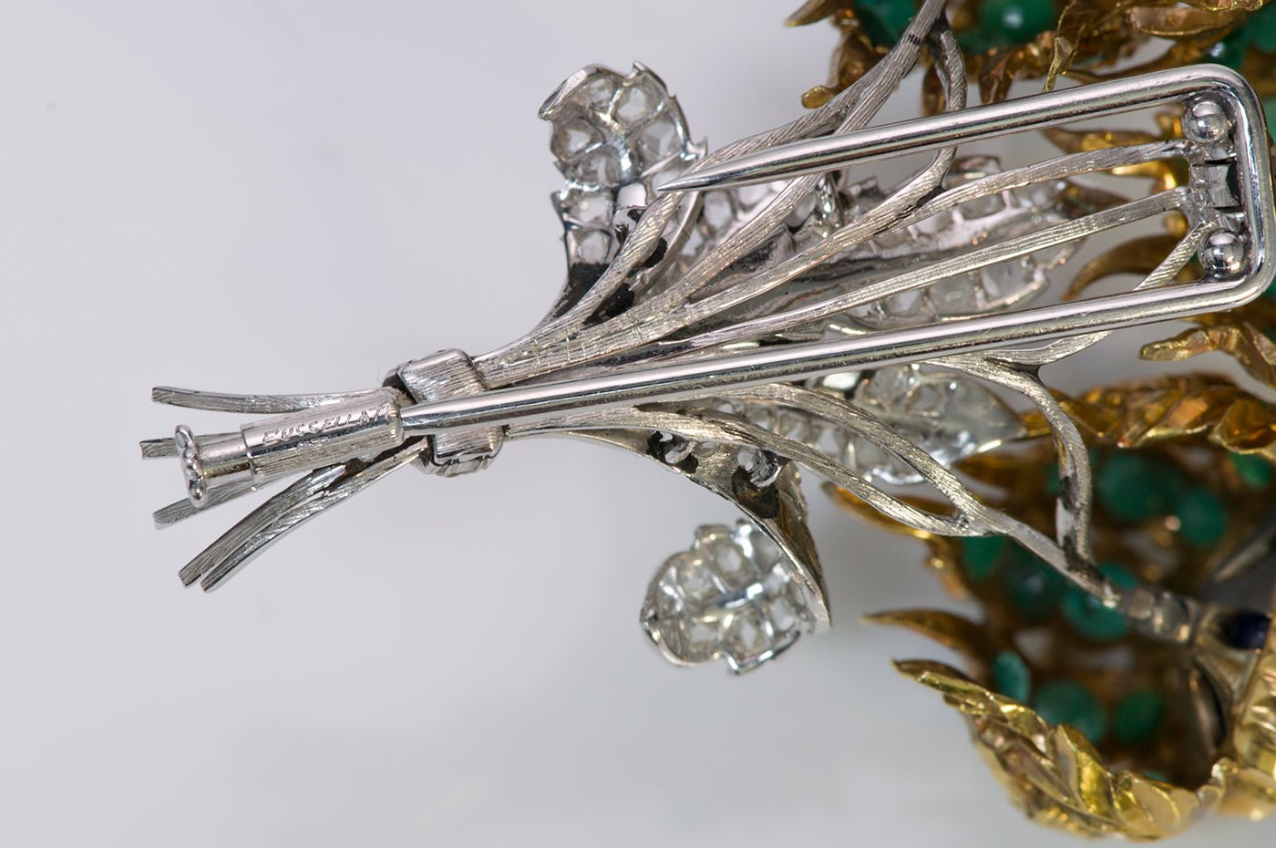 Buccellati Emerald Sapphire Diamond 18K Gold Brooch