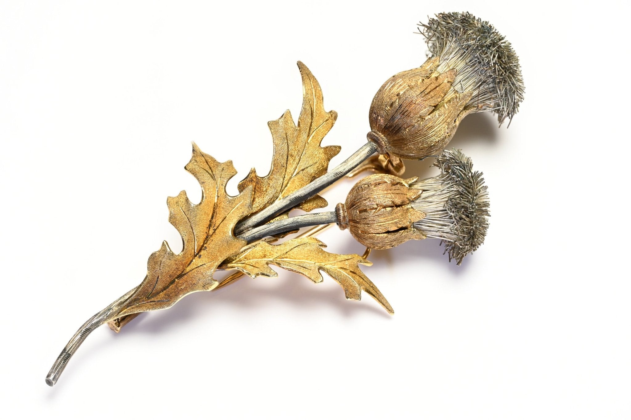 Buccellati Gold Silver Thistle Flower Brooch Pin - DSF Antique Jewelry