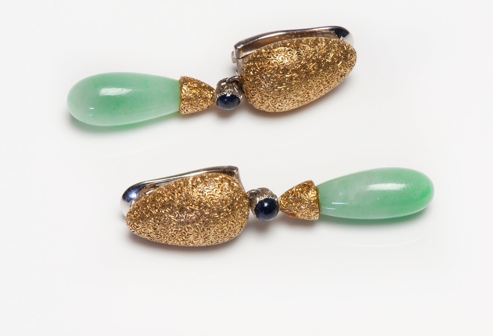 Buccellati Jade Sapphire Gold Drop Earrings - DSF Antique Jewelry