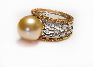 Buccellati Ramage Eternelle 18K Gold Diamond Pearl Ring