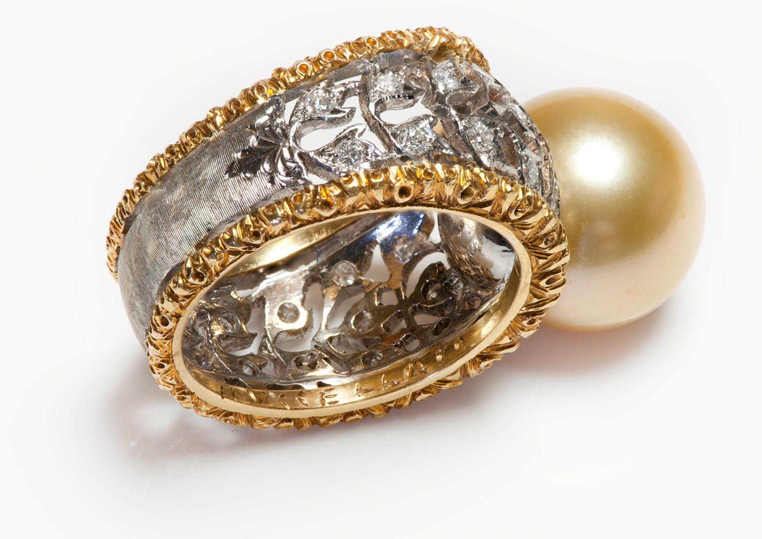 Buccellati Ramage Eternelle 18K Gold Diamond Pearl Ring