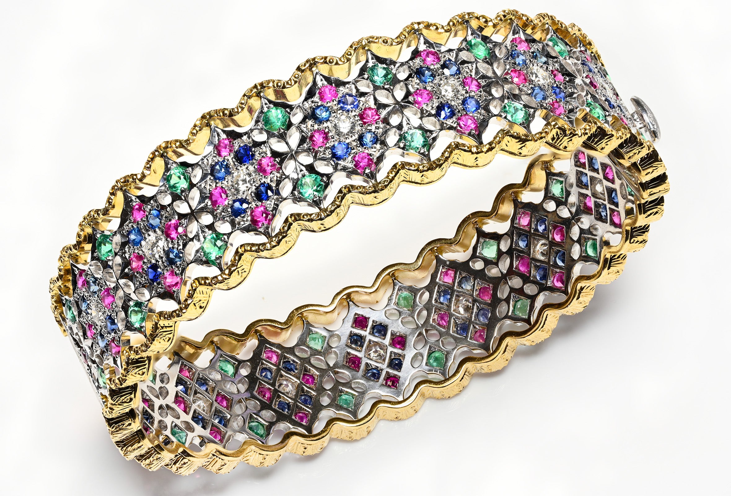 Buccellati Diamond Ruby Sapphire Emerald 18K Gold Bracelet