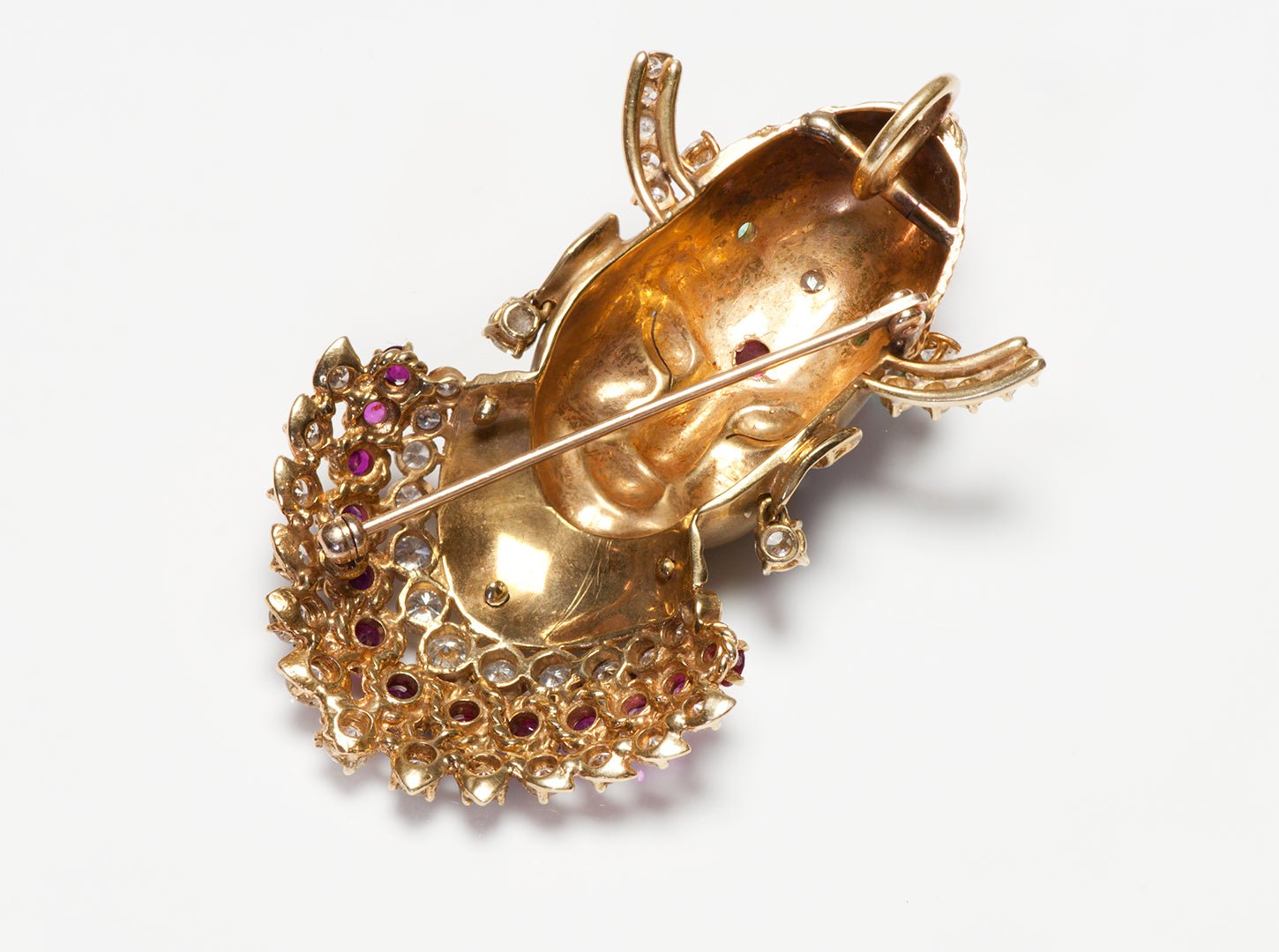 Buddha Gold Diamond Emerald Ruby Pendant Brooch