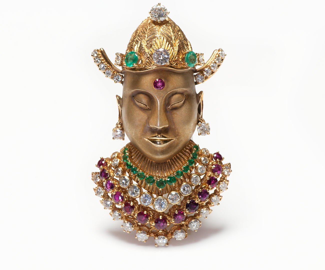 Buddha Gold Diamond Emerald Ruby Pendant Brooch