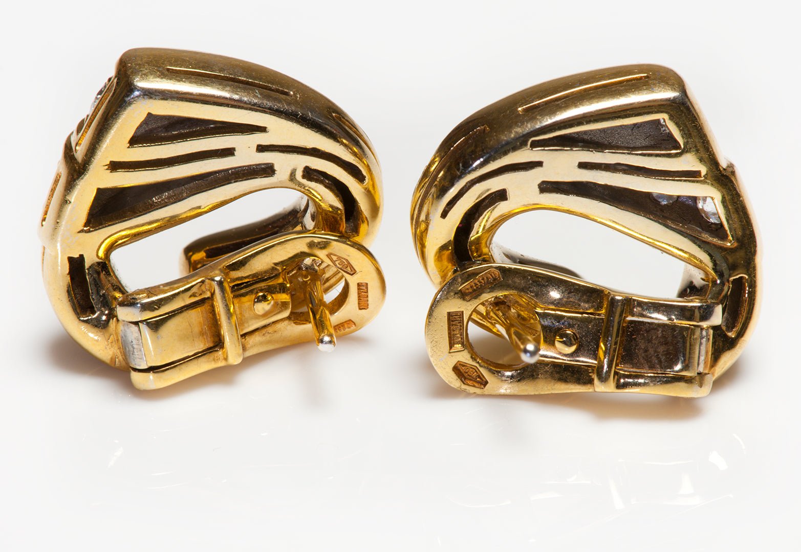 Bulgari 18K Gold Diamond Heart Earrings - DSF Antique Jewelry