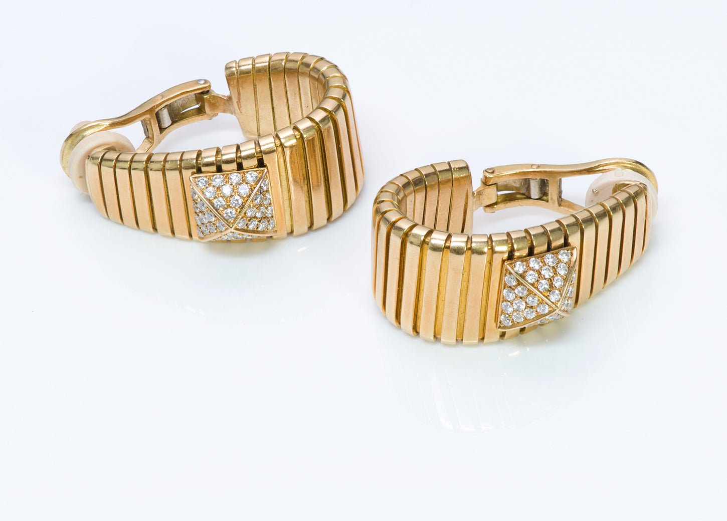 Bulgari 18K Gold Tubogas Hoop Diamond Earrings