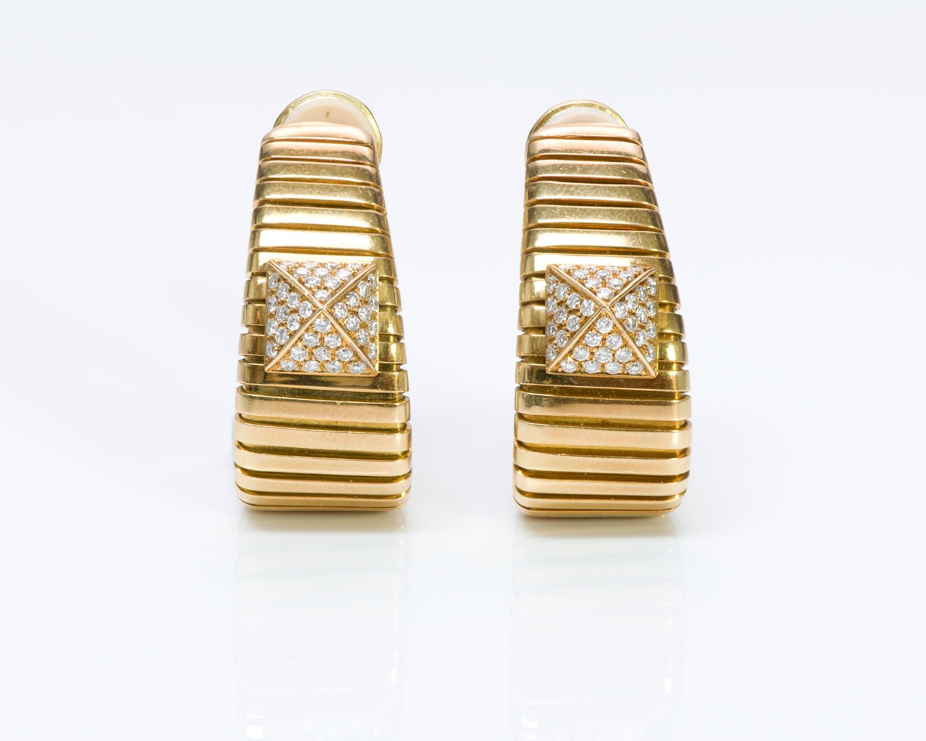 Bulgari 18K Gold Tubogas Hoop Diamond Earrings